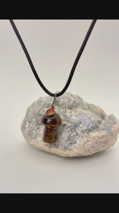 Tiger’s Eye Mushroom Pendant | Copper Wire Wrapped Crystal Necklace