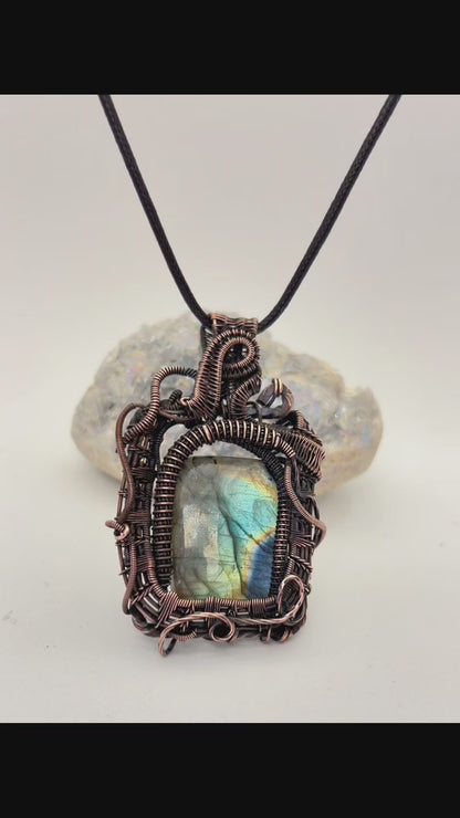Chaos Labradorite & Copper Wire Wrapped Pendant | Handmade Statement Necklace
