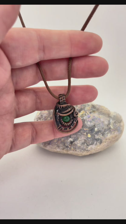 Forest Sprite – Copper Wire Wrapped Green Agate Necklace