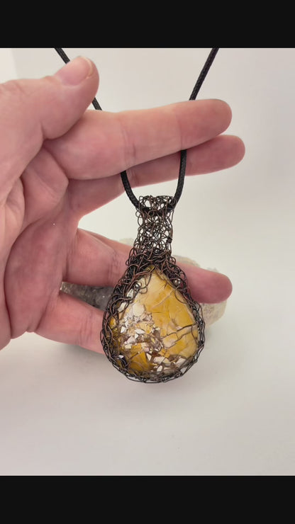 Bumblebee Jasper Wire Wrapped Pendant | Dark Copper Handmade Necklace