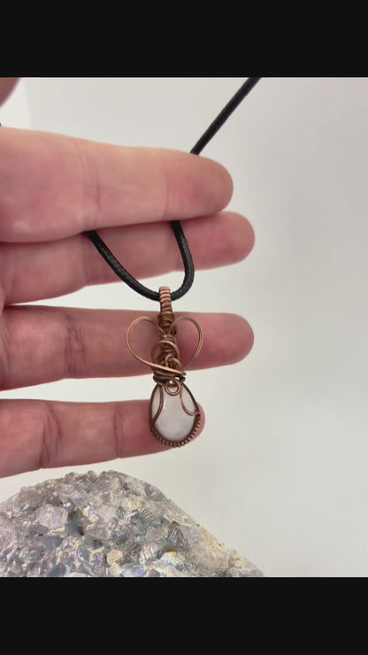 Rainbow Moonstone Wire Wrapped Pendant | Handmade Copper Necklace