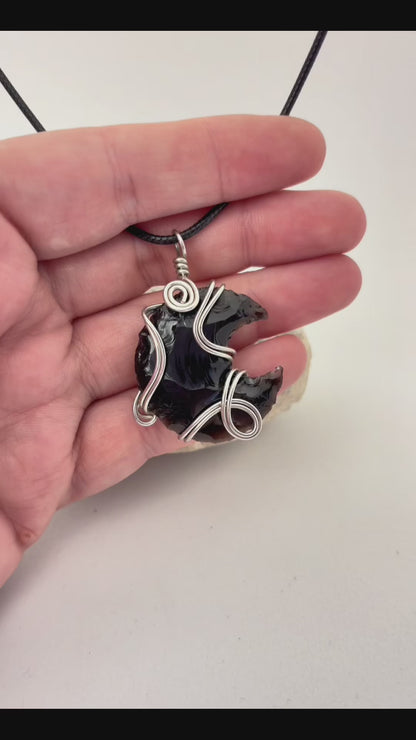 Shadow Spark” – Stainless Steel Wire Wrapped Obsidian Necklace