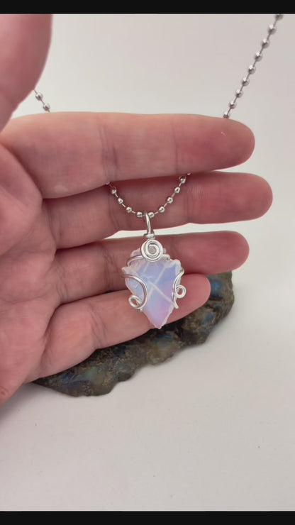 Moonlit Arrow – Opalite Arrowhead Wrapped in Silver Aluminum Wire