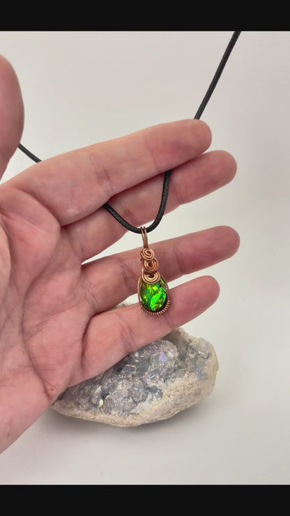 Wire Wrapped Resin Faux Opal Necklace, Copper Wire