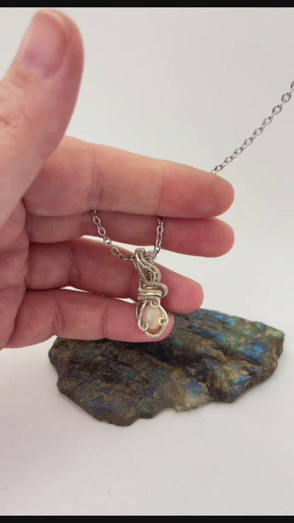Wire Wrapped Opal Gemstone  Necklace, Sterling Silver Wire