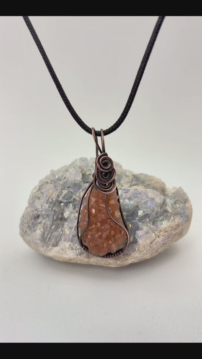 Aragonite Star Cluster Wire Wrapped Pendant | Handmade Copper Necklace