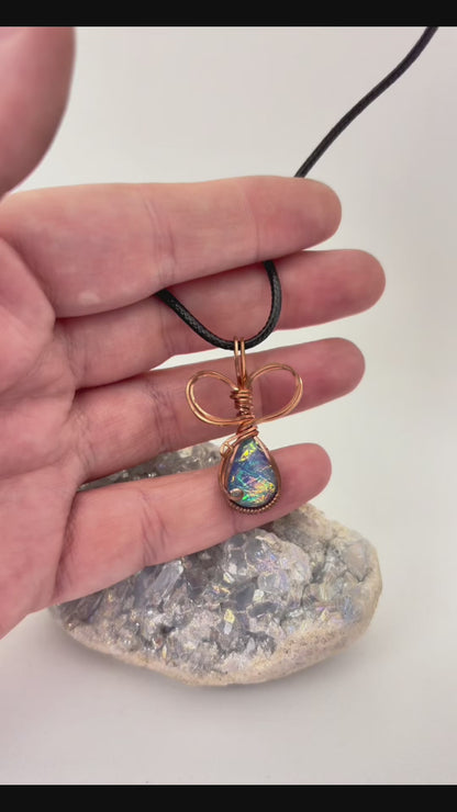 Wire Wrapped Resin Faux Opal Necklace, Copper Wire