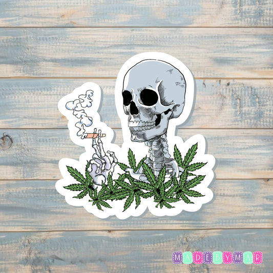 Skeleton Smoking Weed Sticker |Sticker or Magnet | Marijuana Cannabis