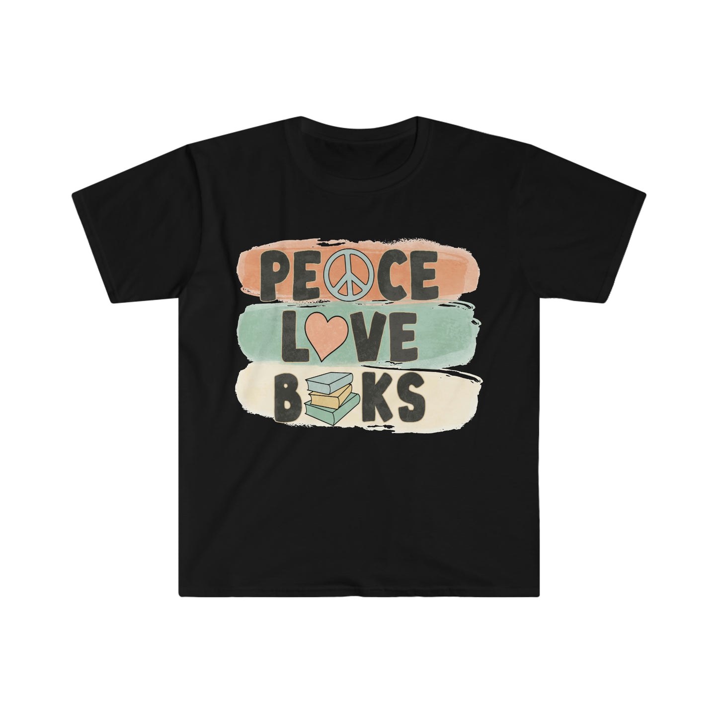 Books T-Shirt, Unisex Softstyle T-Shirt, Peace Love Books