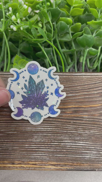 Moon Phases Crystals Sticker, Life lines, Graphic Art Sticker, Vinyl, Boho Hippie |Sticker or Magnet
