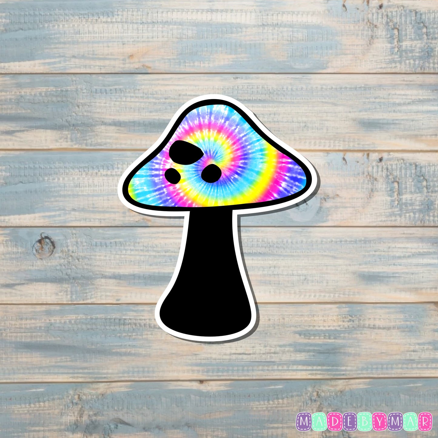 Tie Dye Mushroom Sticker, Black Stem |Sticker or Magnet