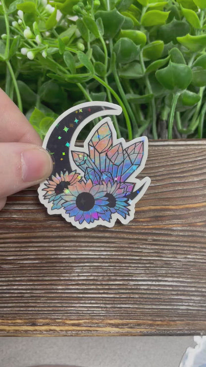 Watercolor Crescent Moon Sticker, Graphic Art Sticker, Vinyl, Boho Hippie |Sticker or Magnet