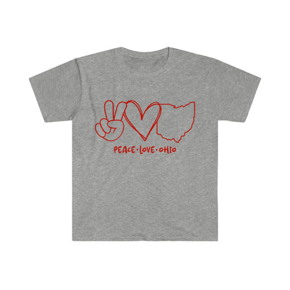 Peace Love Ohio T-Shirt, Unisex Softstyle T-Shirt