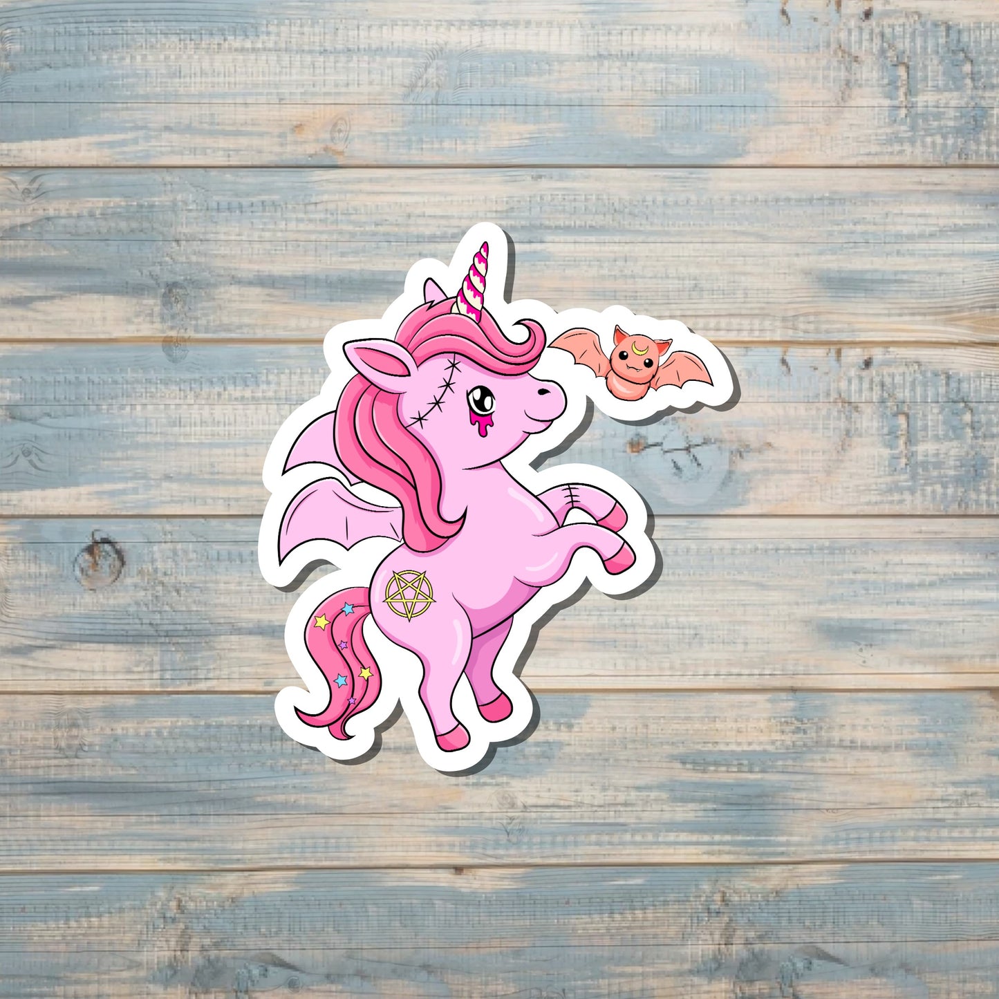 Winged Unicorn Sticker and Bat | Vinyl Sticker or Magnet |Boho Fun |Refrigerator Fridge Car |Fantasy Mythical Creature |Gift for Girl |Sticker or Magnet