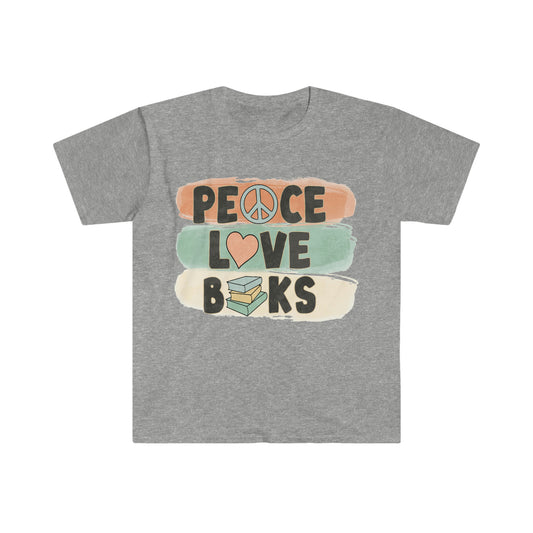 Books T-Shirt, Unisex Softstyle T-Shirt, Peace Love Books