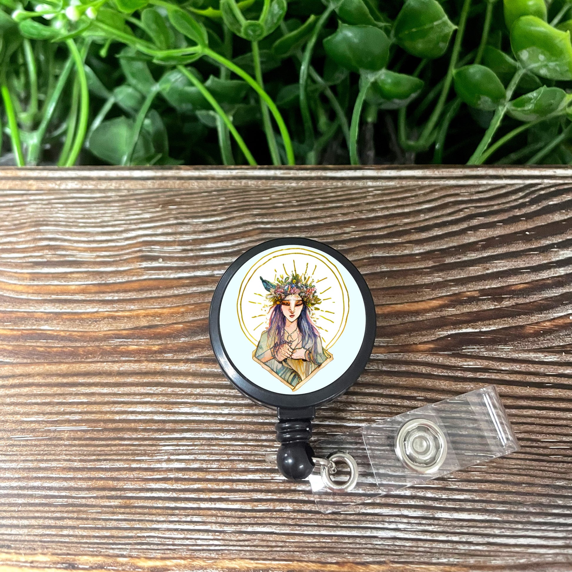 Art Goddess Abstract, Retractable Badge Reel, Boho Fun, Sublimation Lanyard Holder, Watercolor Celestial - Handmade by Marlayna