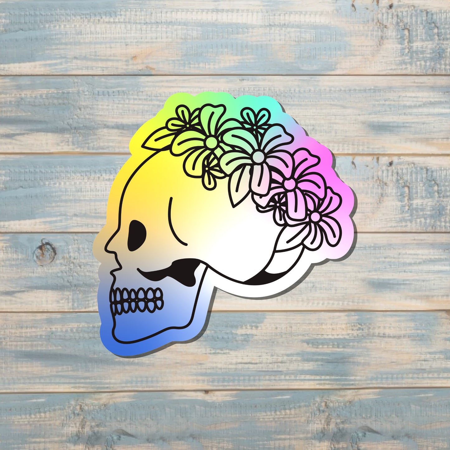 Floral Skull Profile, Die Cut Vinyl Sticker, , Boho Fun, Water Resistant |Sticker or Magnet