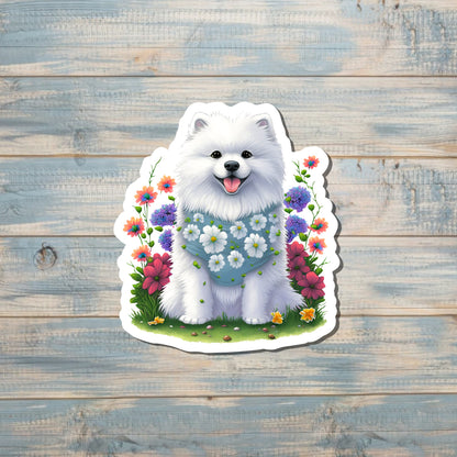 Samoyed Sticker w/ Flowers |Lightweight Vinyl Sticker or Magnet |Boho Fun |Refrigerator Fridge Car |Dog Mom Animal Lover |Pet Breed |Sticker or Magnet
