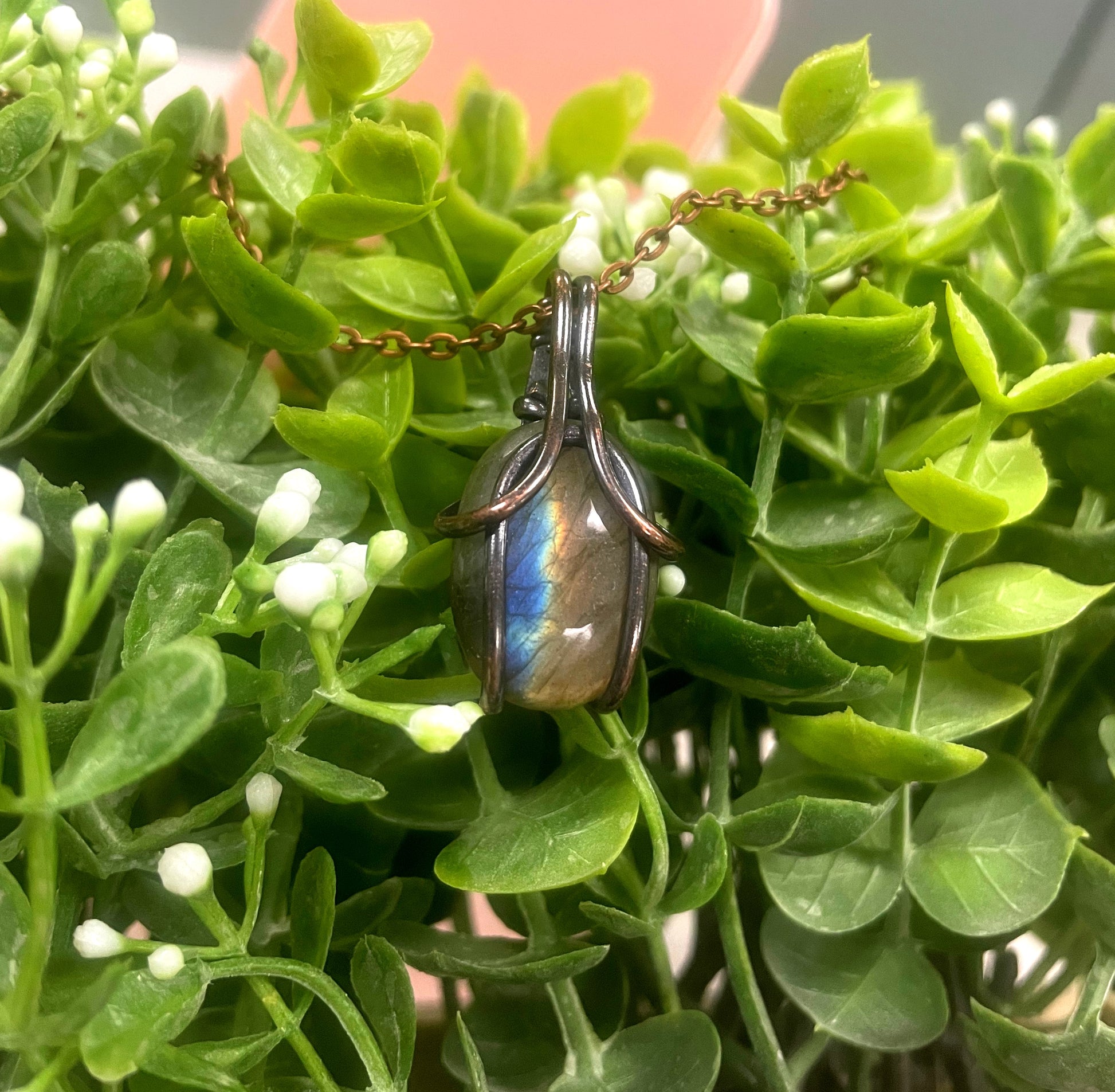 Mini Wire Wrapped Labradorite Gemstone Pendant - Handmade by Marlayna