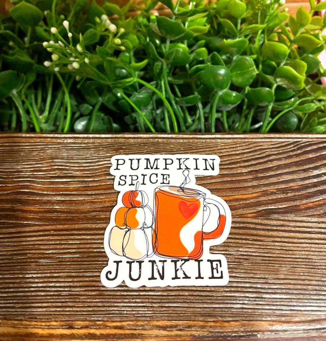 Pumpkin Spice Junkie, Die Cut Vinyl Sticker, Boho Fun, Water Resistant, Fall Autumn |Sticker or Magnet