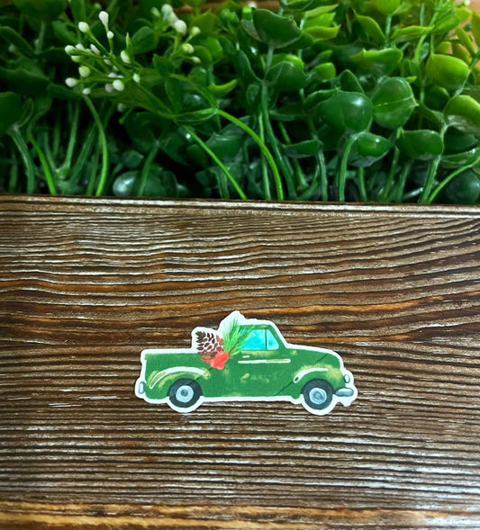 Farm Truck W Mistletoe, Die Cut Vinyl Sticker, Boho Fun, Water Resistant, Winter Season Xmas, Envelope Seal |Sticker or Magnet