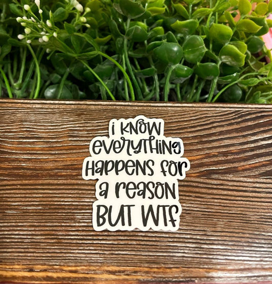 I Know Everything Happens for a Reason but WTF |Lightweight Vinyl Sticker or Magnet |Sarcasm Quote |Funny Humor |Refrigerator Fridge Car |Adult Snarky |Sticker or Magnet