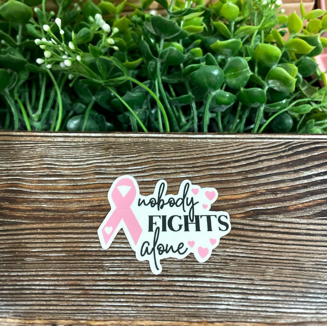 Nobody Fights Alone, Die Cut Vinyl Sticker, Water Resistant, Fighter Women, Cancer Awareness, Support Pink Ribbon |Sticker or Magnet