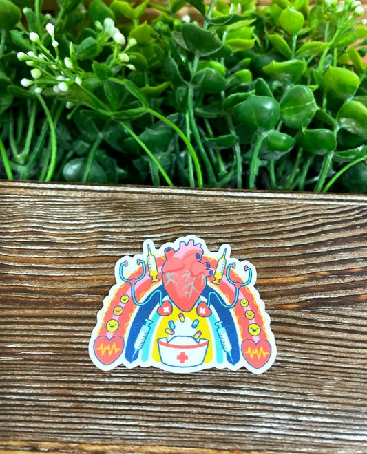 Anatomical Heart Rainbow, Die Cut Vinyl Sticker, Water Resistant, Nursing Student, Cardiology Doctor, |Sticker or Magnet