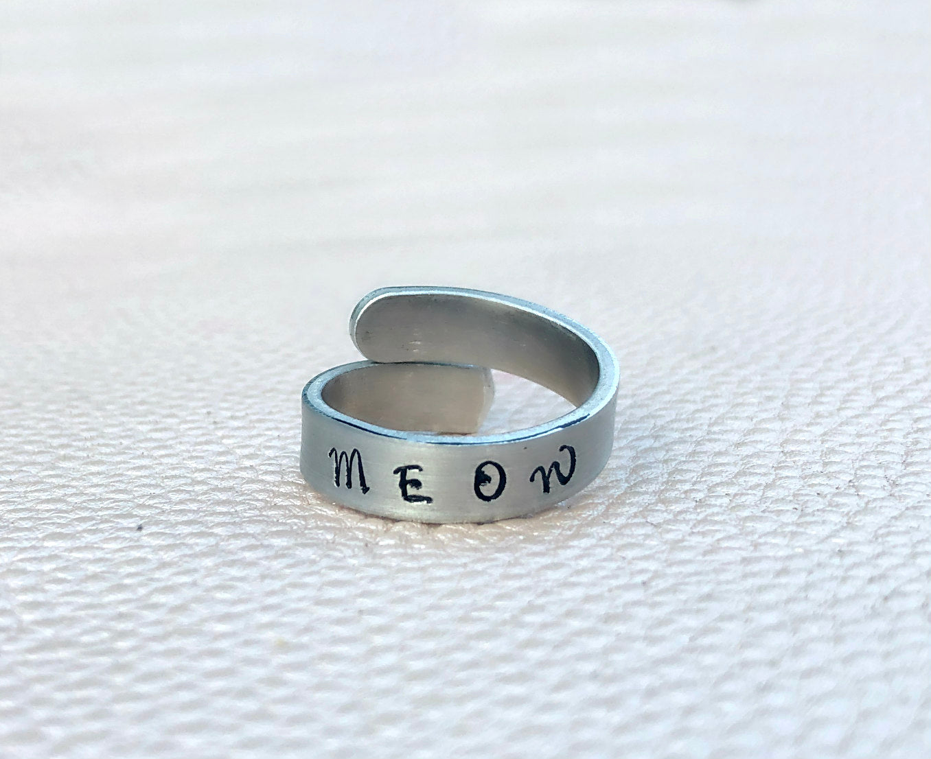 Hand Stamped MEOW Ring-Handmade by Marlayna