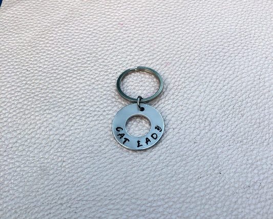 Cat Lady Hand Stamped Key Chain-Handmade by Marlayna