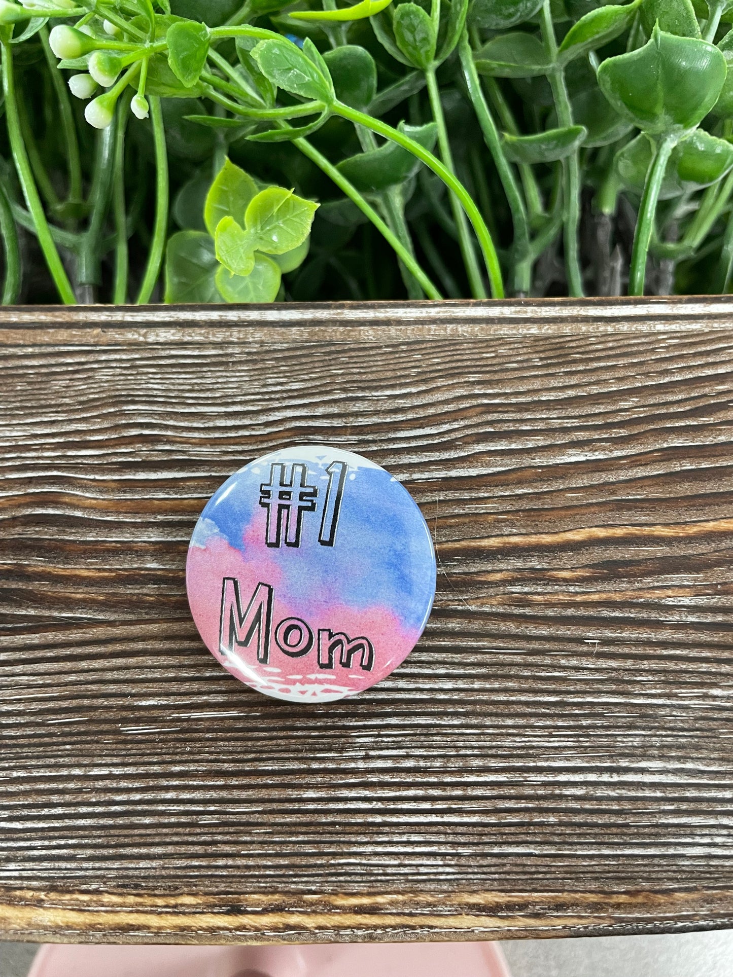 Number One Mom #1 Graphic Art Button / Pin Refrigerator Magnet - Handmade by Marlayna