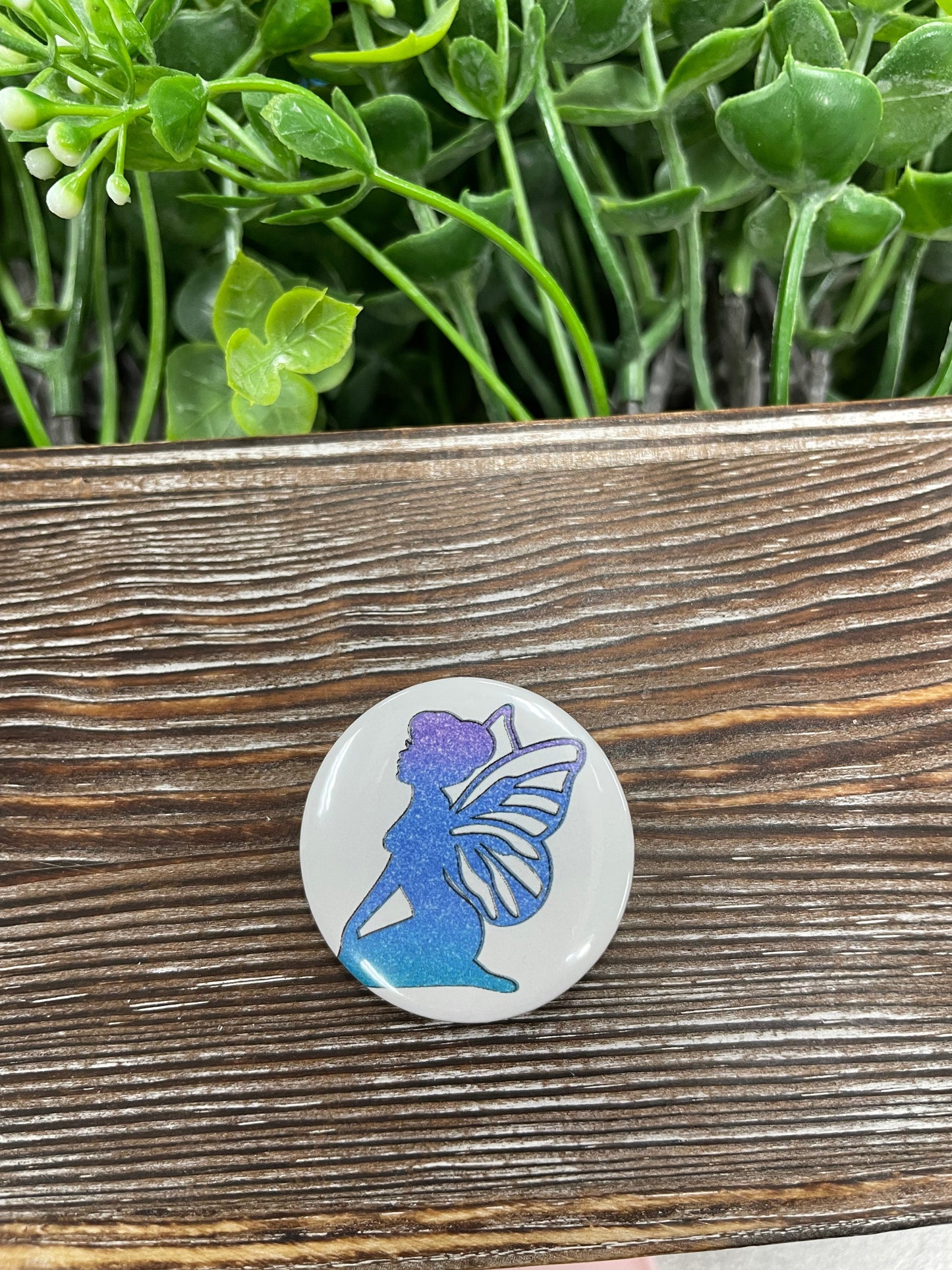 Blue and Purple Fairy Graphic Art Button / Pin Refrigerator Magnet - Handmade by Marlayna