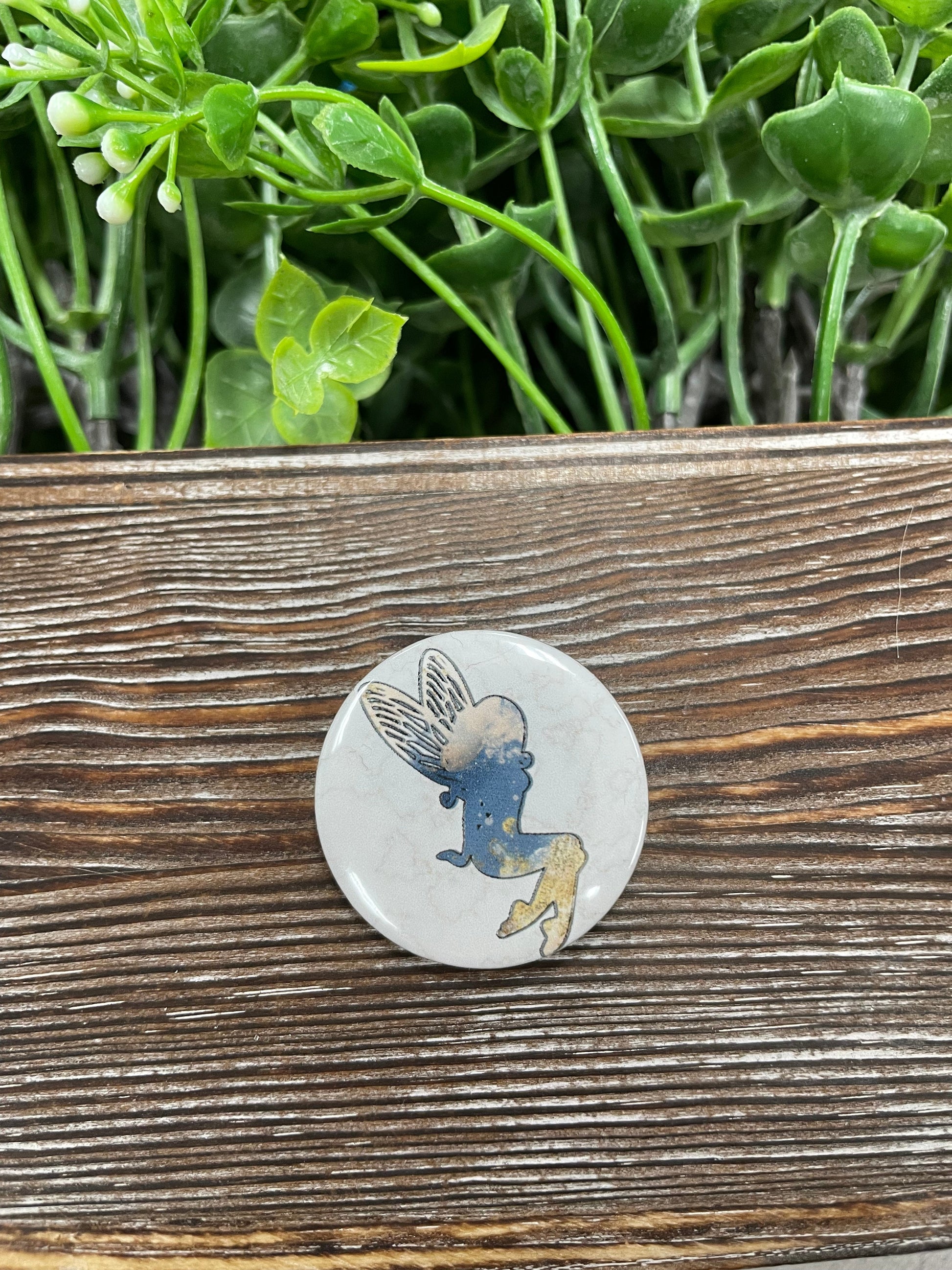 Blue and Gold Fairy Graphic Art Button / Pin Refrigerator Magnet - Handmade by Marlayna