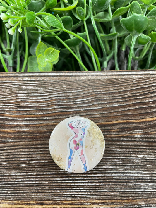 Watercolor Woman Silhouette Graphic Art Button / Pin Refrigerator Magnet - Handmade by Marlayna