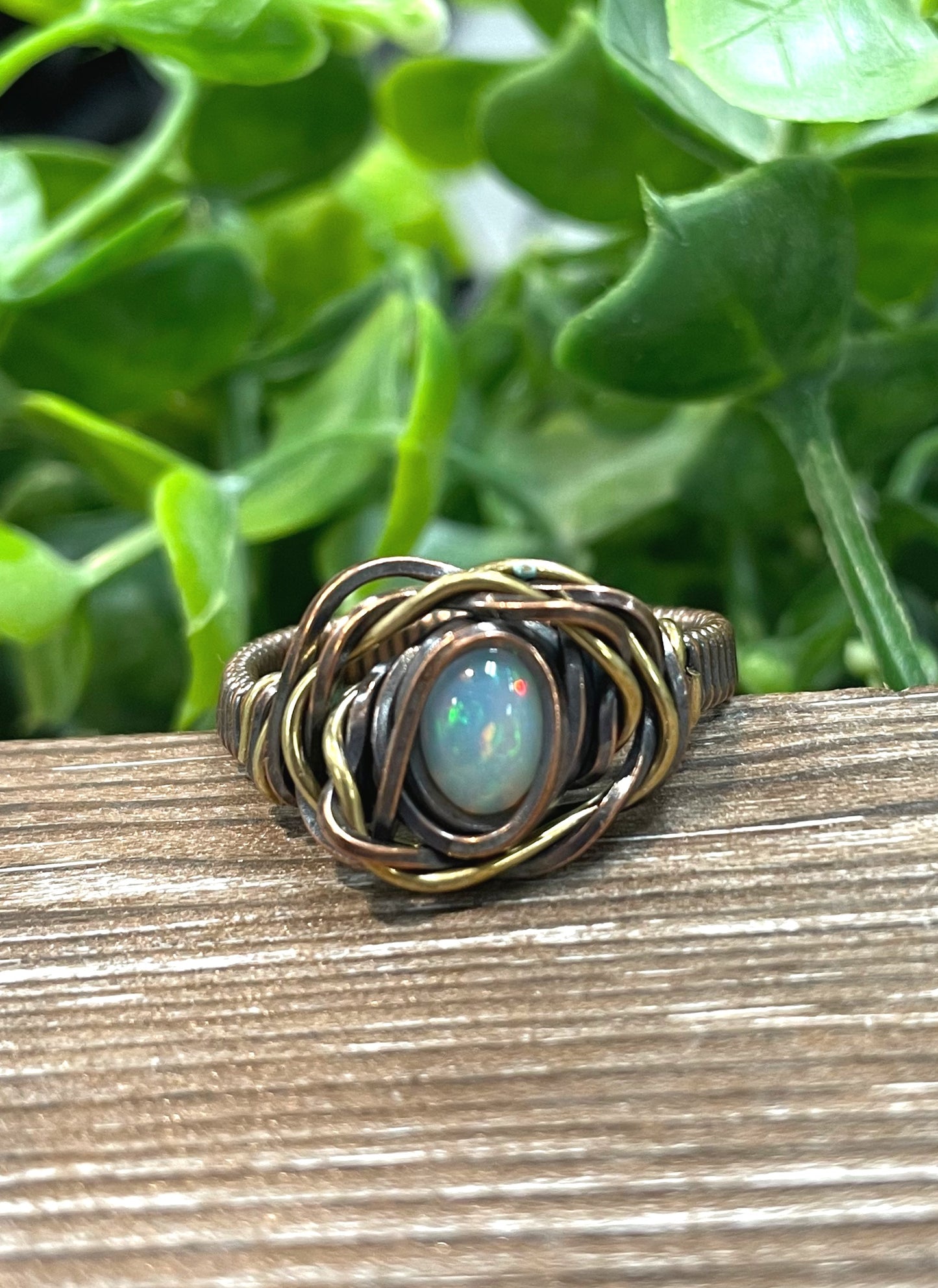 Opal Cabochon Wire Wrapped Ring Size 10 - Handmade by Marlayna