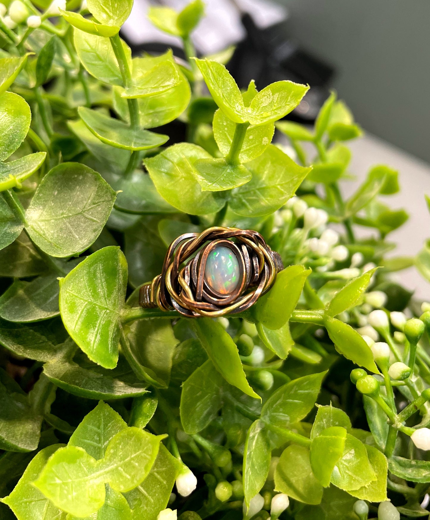 Opal Cabochon Wire Wrapped Ring Size 10 - Handmade by Marlayna