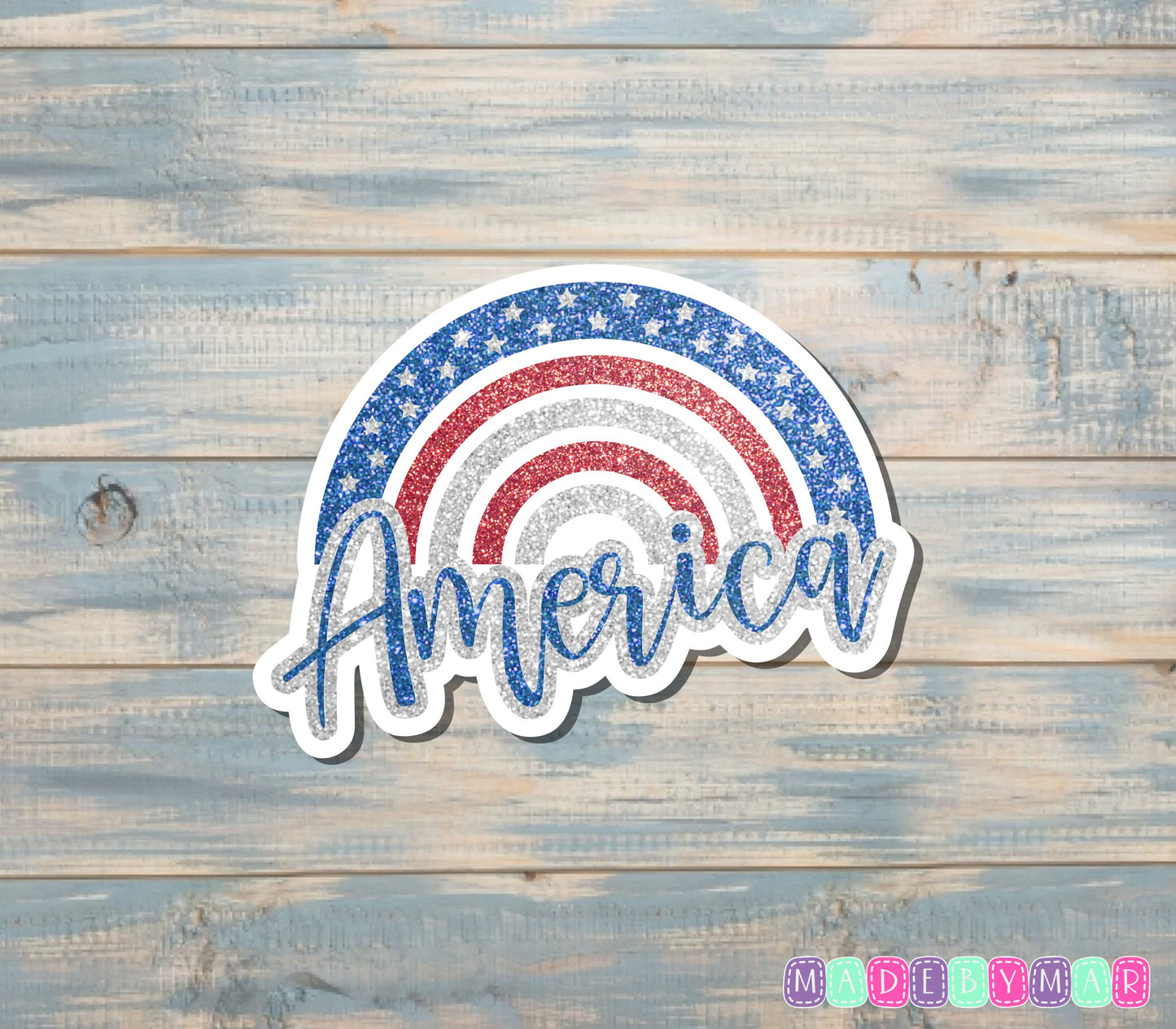 Glitter America Rainbow Sticker, Red White Blue |Sticker or Magnet