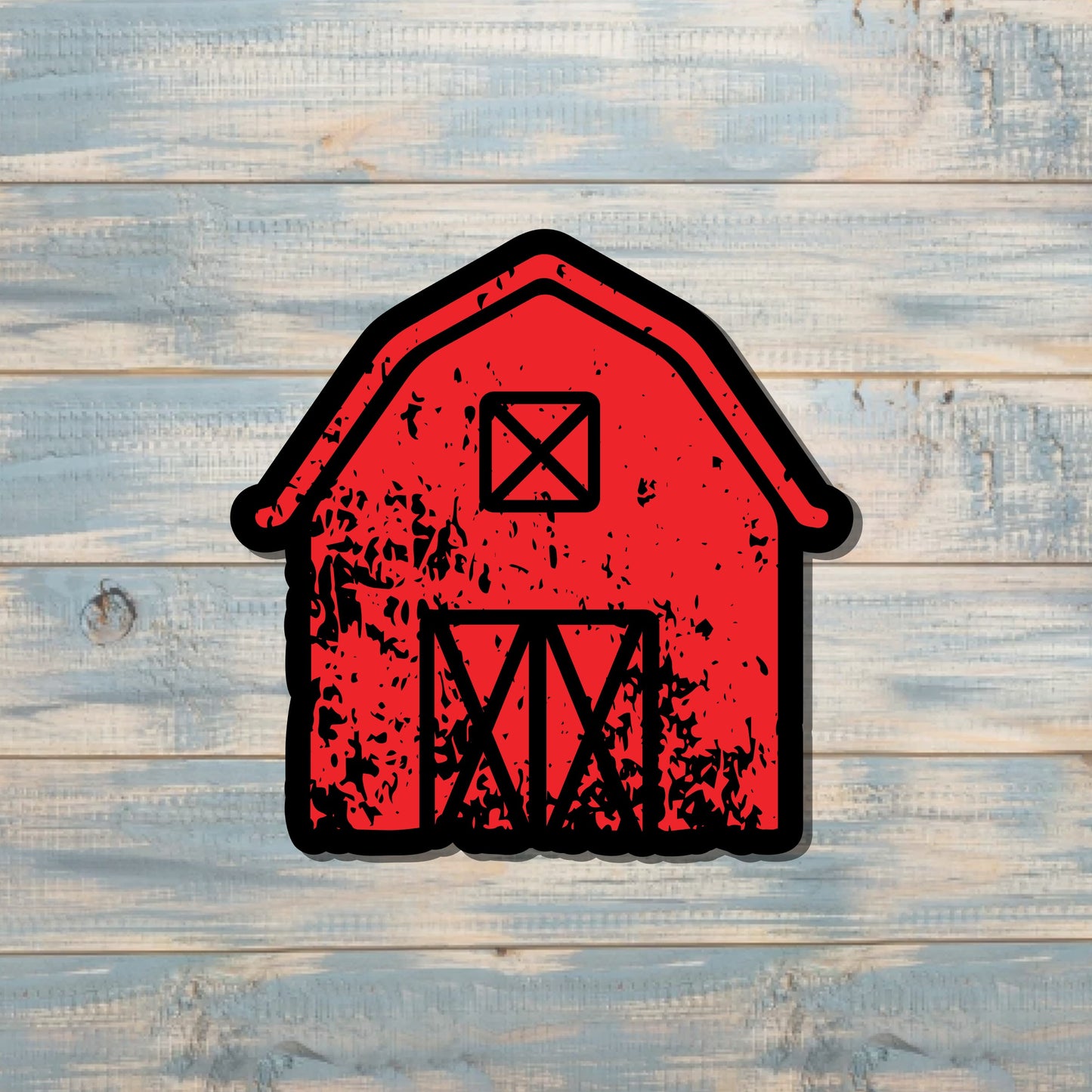 Distressed Red Farm Barn, Die Cut Vinyl Sticker, , Boho Fun, Water Resistant |Sticker or Magnet