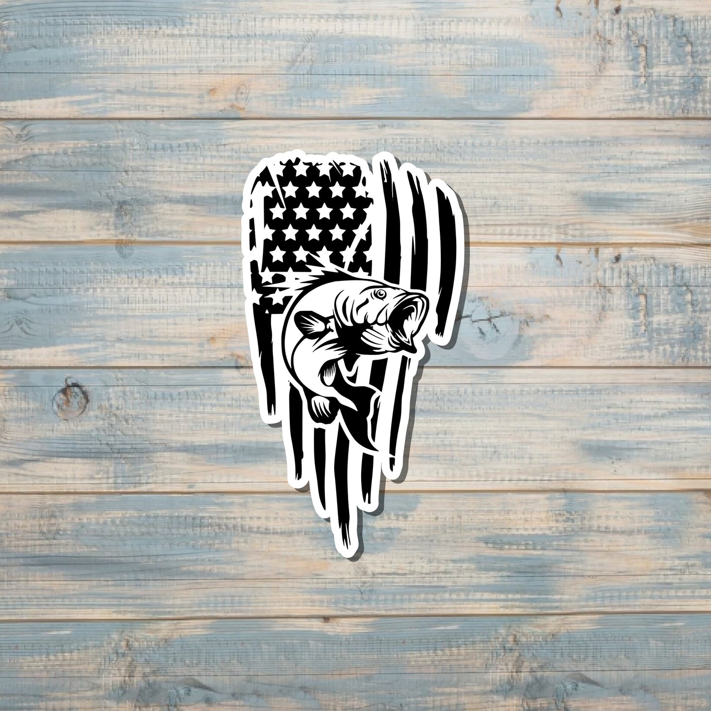 Bass Trout Sticker, Die Cut Vinyl Sticker, Boho Fun, Water Resistant, Fishing Fisherman, American Flag Decal |Sticker or Magnet