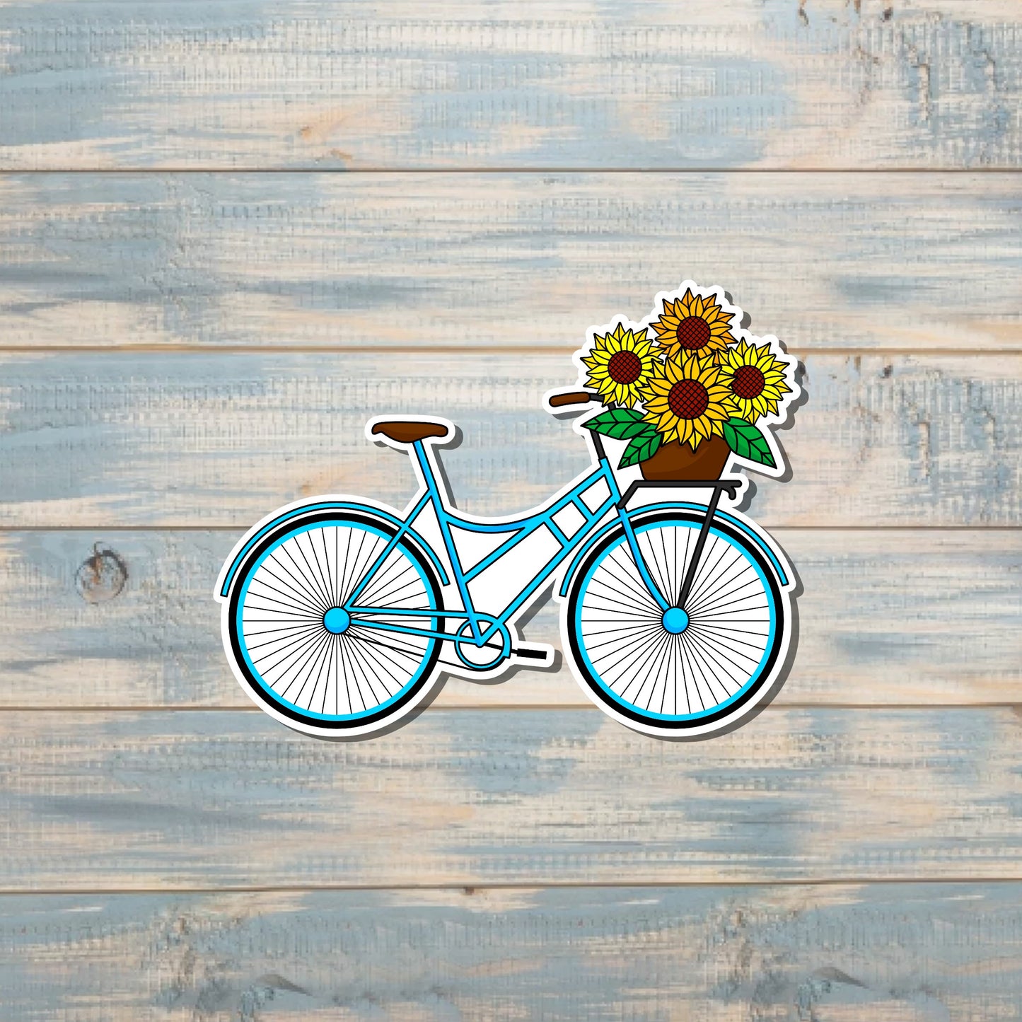 Bicycle w/ Sunflower Basket, Die Cut Vinyl Sticker, , Boho Fun, Water Resistant |Sticker or Magnet