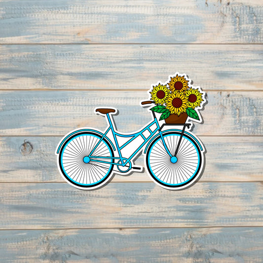 Bicycle w/ Sunflower Basket, Die Cut Vinyl Sticker, , Boho Fun, Water Resistant |Sticker or Magnet