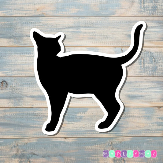 Black Cat Silhouette | Sticker or Magnet | Cat Mom