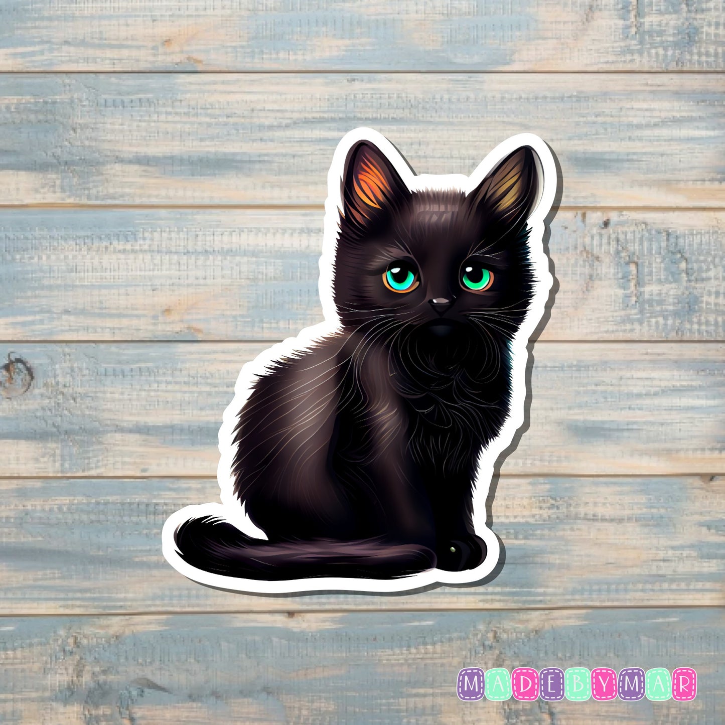 Fluffy Black Cat - Cat - Sticker