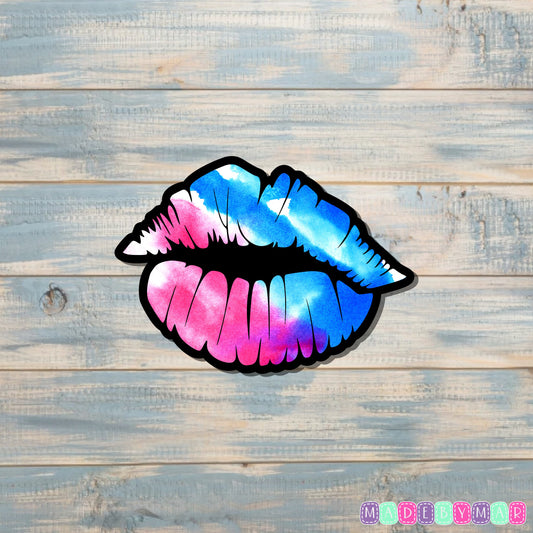 Watercolor Pink and Blue Lips Sticker |Sticker or Magnet