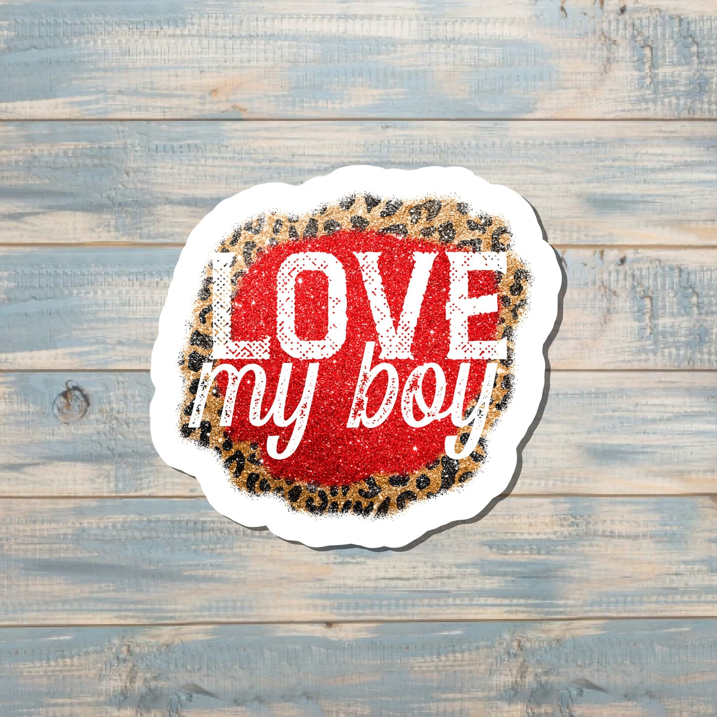 Love my Boy Cheetah Print, Die Cut Vinyl Sticker, , Boho Fun, Water Resistant |Sticker or Magnet