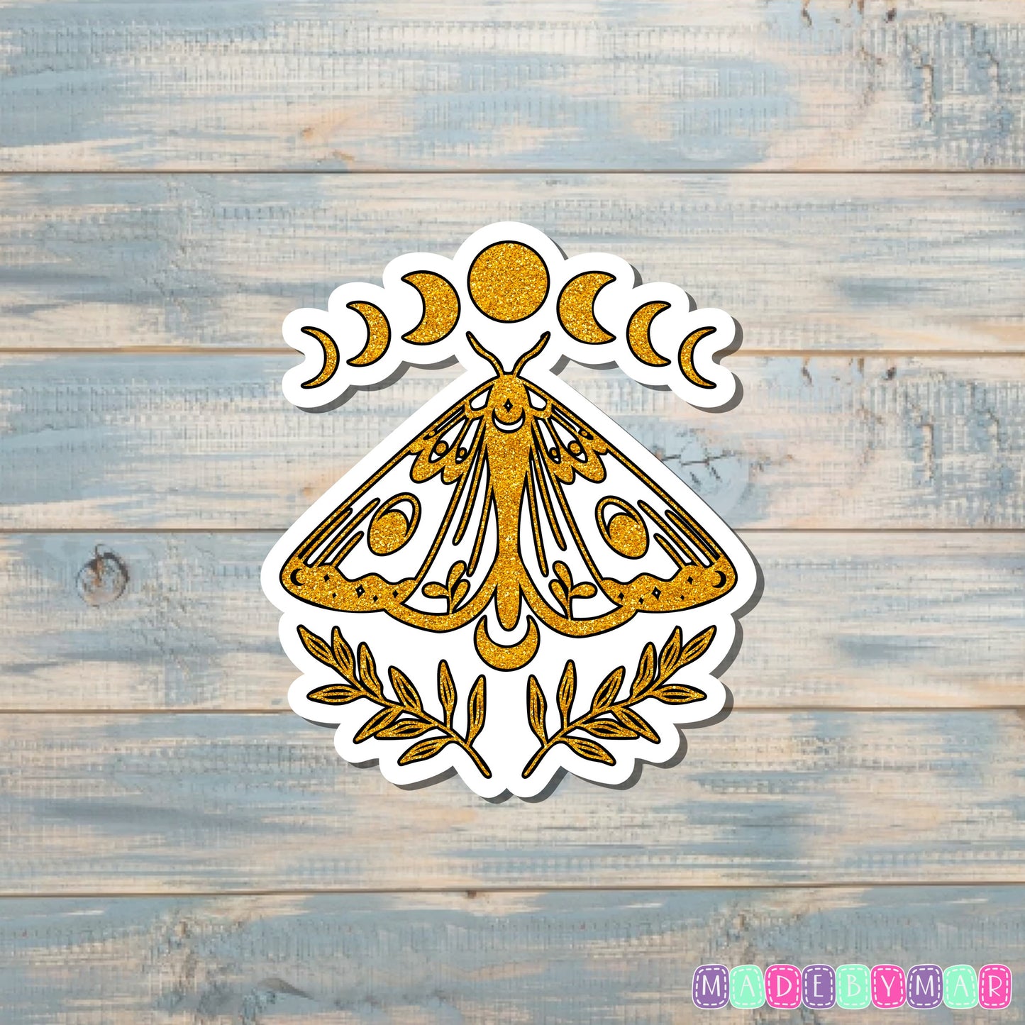 Gold Lunar Moth Moon Phases Sticker |Sticker or Magnet