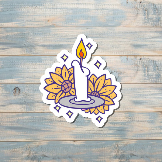 Cute Candle and Sunflowers, Die Cut Sticker, Graphic Art Sticker, Vinyl, , Inspire Motivate |Sticker or Magnet