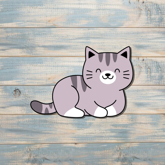 Happy Cute Cat, Die Cut Sticker, Graphic Art Sticker, Vinyl, , Boho Fun Kitty |Sticker or Magnet