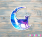 Crescent Moon and Cat Sticker, Blue and Purple |Sticker or Magnet