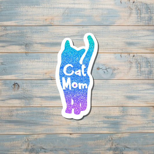 Cat Mom Sticker, Blue and Purple |Sticker or Magnet